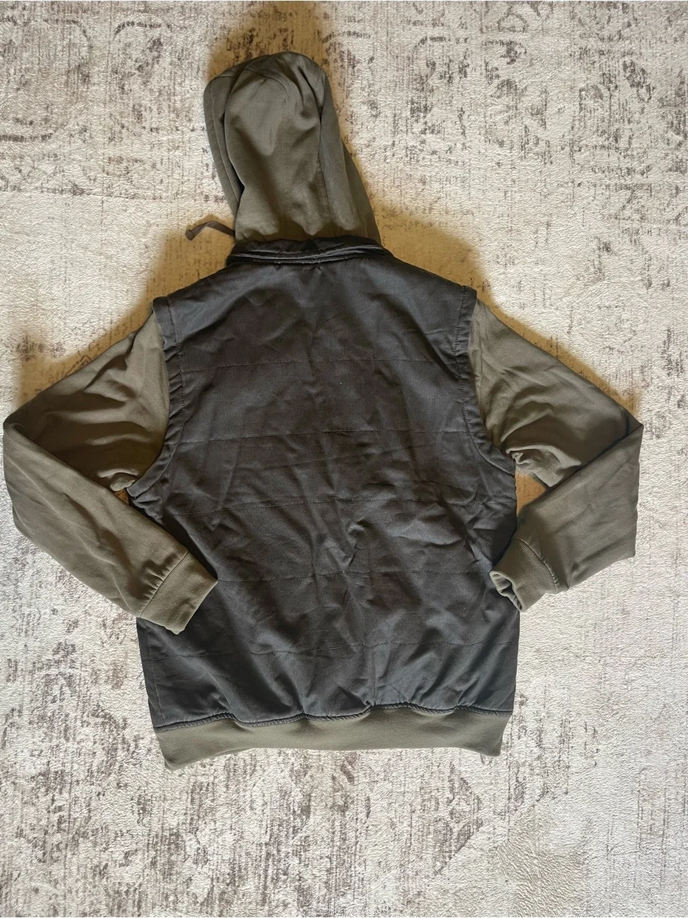 Two-Tone Hooded Utility Jacket - Olive & Charcoal
